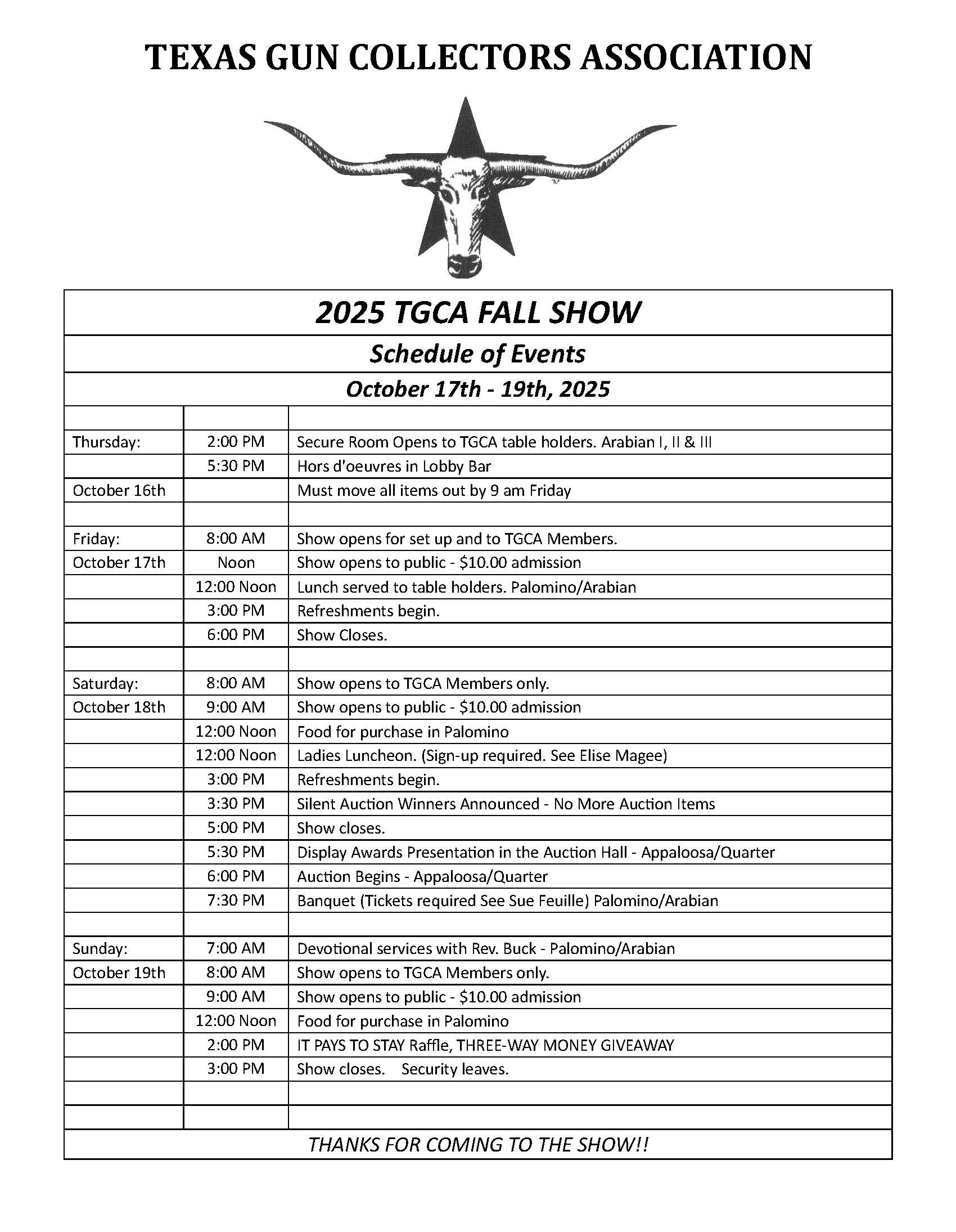 2025 FALL SCHEDULE OF EVENTS